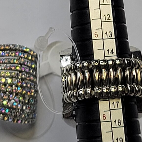 Rhinestone Ring Stretch Adjustable Ring with Aurora Borealis Rhinestones - Picture 10 of 16